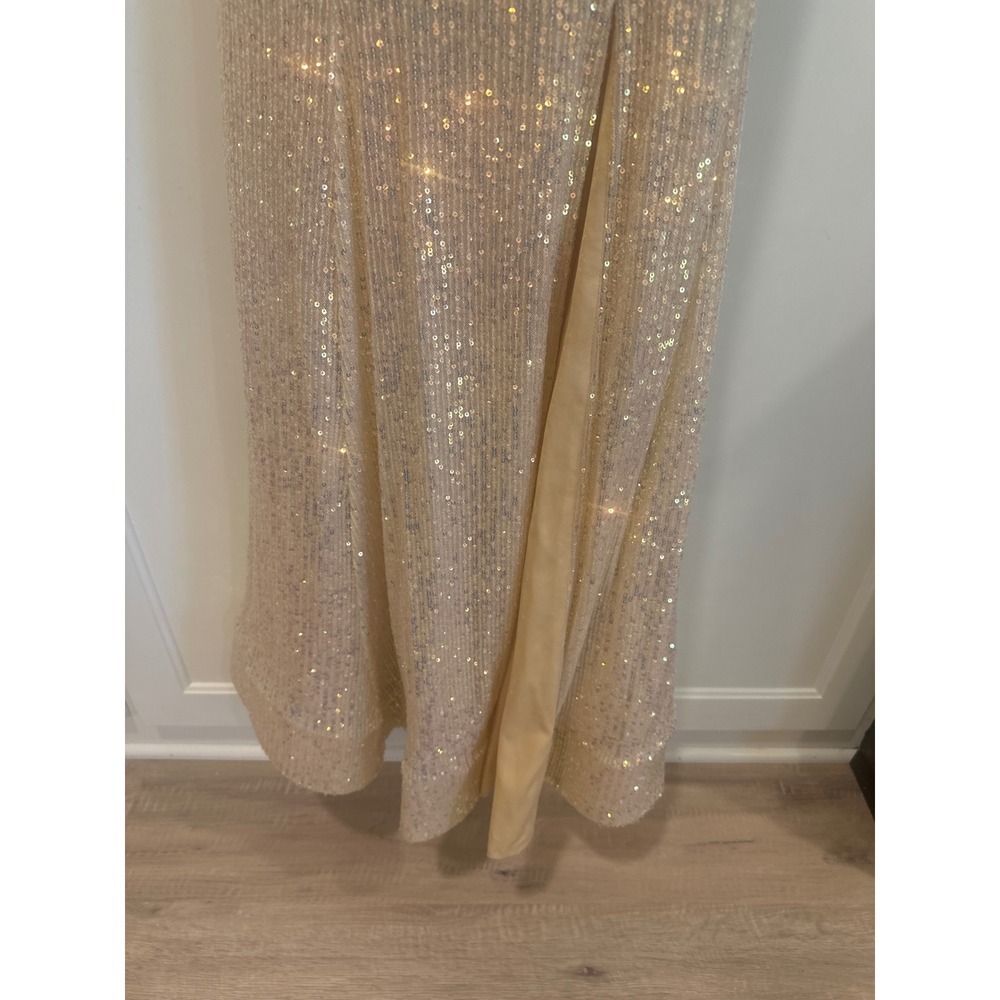 Sherri Hill Sequin Gown Gold Formal Prom Evening Dress Open Back Slit Size 8 - Picture 2 of 7